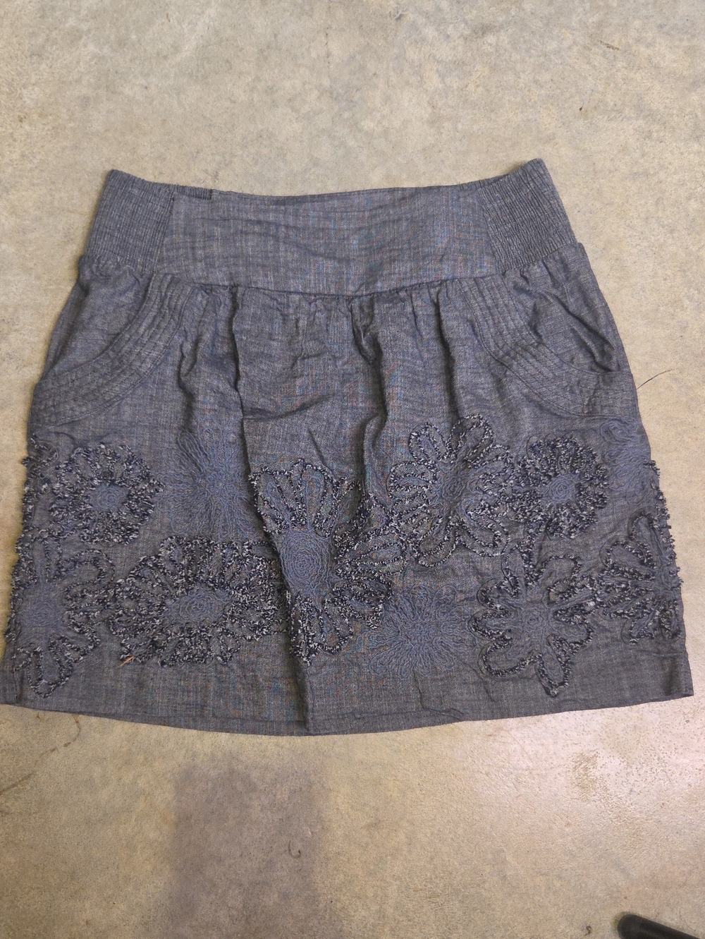 Stooshy Charcoal Floral Beaded Mini Skirt